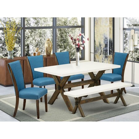 East West Furniture 6 Piece X-Style Dining Table Set - Distressed Jacobean X726VE721-6